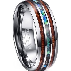 Tungsten Hawaiian Koa Wood Abolone Ring B16‎